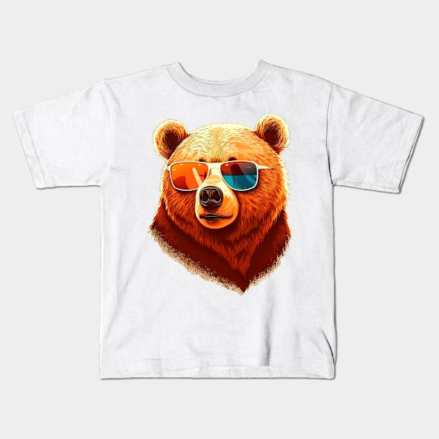 Fun Glasses Bear Kids T-Shirt by Prilidiarts